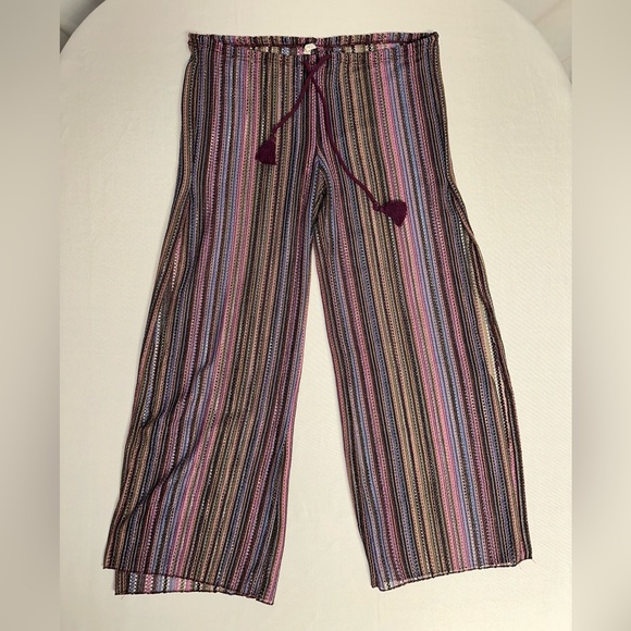 BECCA Other - Becca • Cover Up Womens Large Red/Purple Pants Knit Crochet Beach Swim Tassel